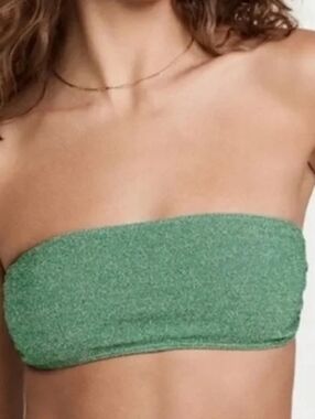 Green Shimmer Bandeau Bikini Set High Leg Metallic Swimwear M/M PINK NWT
